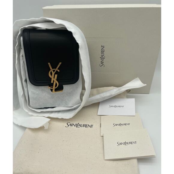 $2100 SAINT LAURENT YSL BLACK MINI UNISEX LEATHER PHONE BAG AUTHENTIC! - Picture 4 of 16